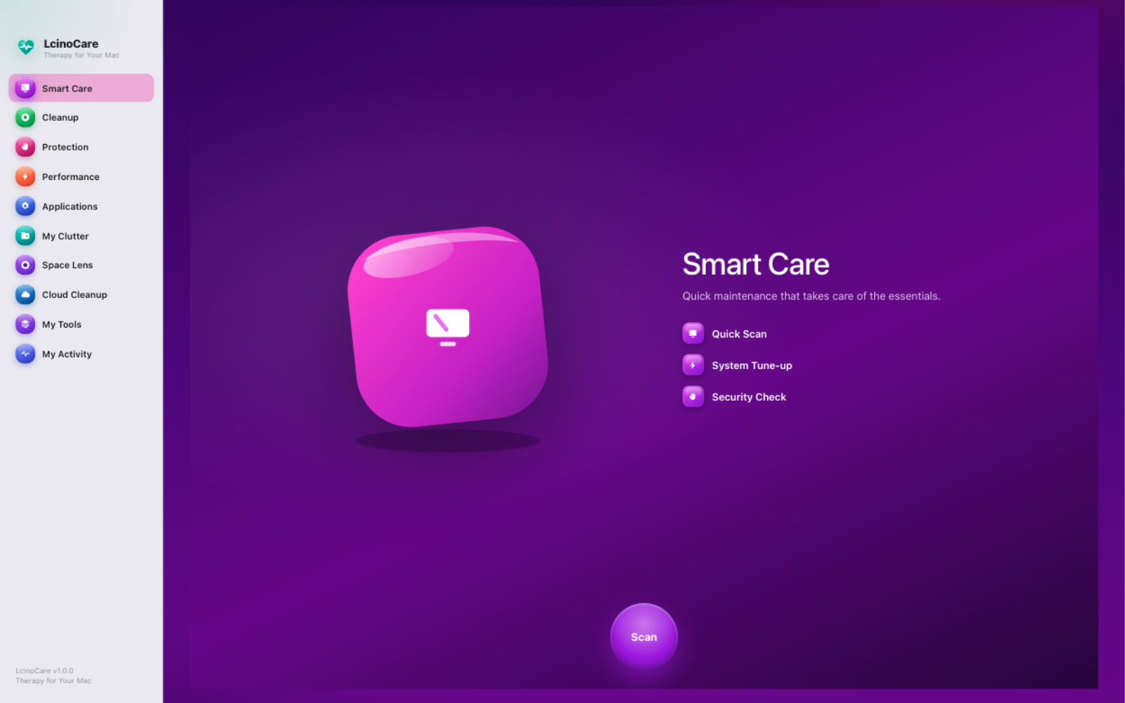 Smart Care landing with the Scan button
